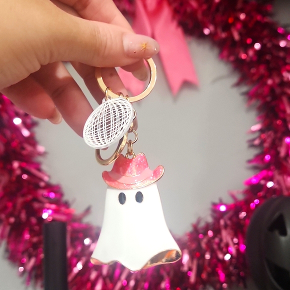 BOO-SHEET BAG CHARM COWGIRL GHOST KEYCHAIN - Picture 1 of 1